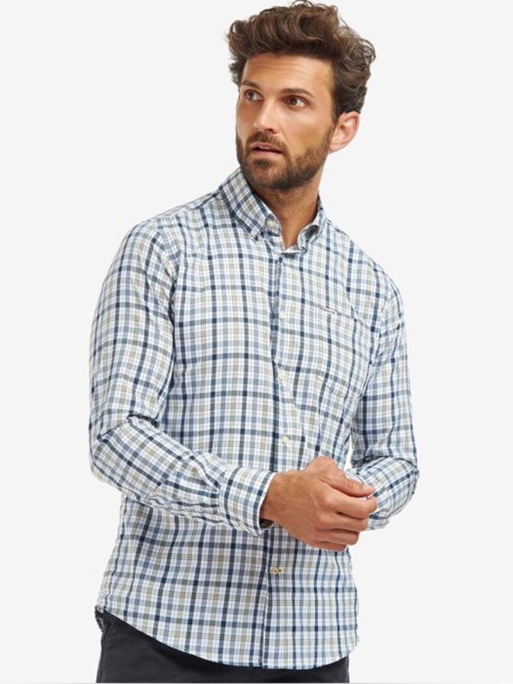 Barbour Mens Hallhill Perfmorance Tailored Fit Button Down Shirt Size M
